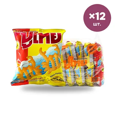 Хрустящий снек Pu Thai со вкусом чёрного перца, 12 г × 12 шт.