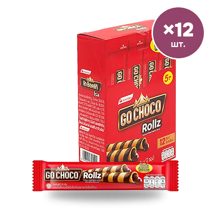 Шоколадные роллы Go Choco Rollz Twin, 24 г × 12 шт.