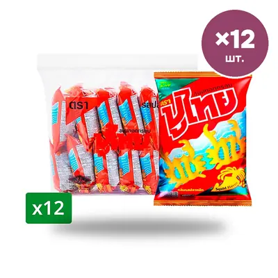 Хрустящий снек Pu Thai со вкусом кальмара, 12 г × 12 шт.