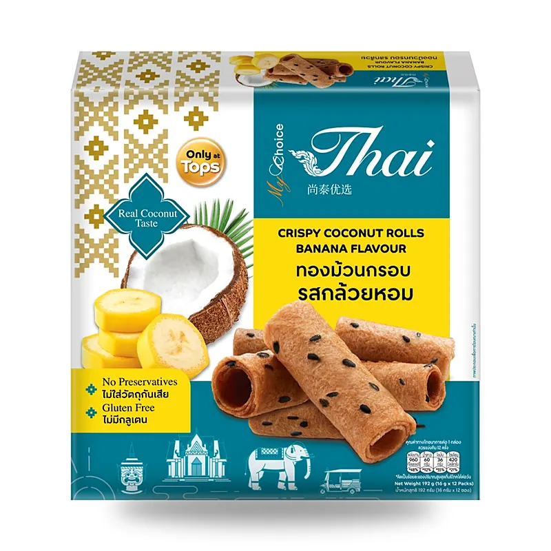 Хрустящие кокосовые трубочки My Choice Thai со вкусом банана, 192 г