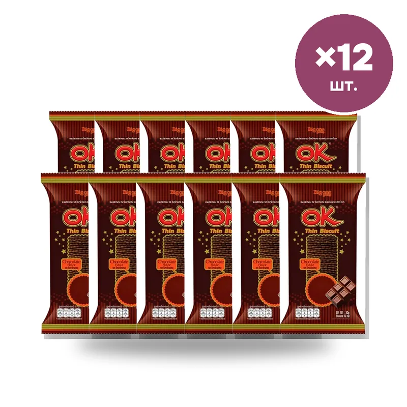 Тонкое печенье OK Thin Biscuit шоколадное, 30 г × 12 шт.