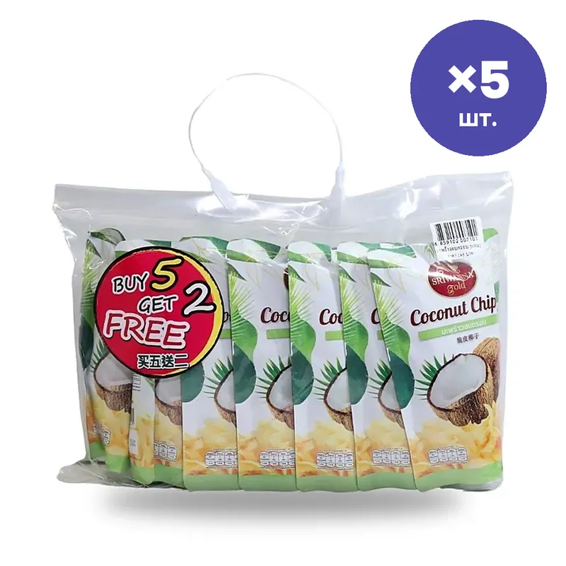 Кокосовые чипсы Sriwanna, 40 г × 5 шт.