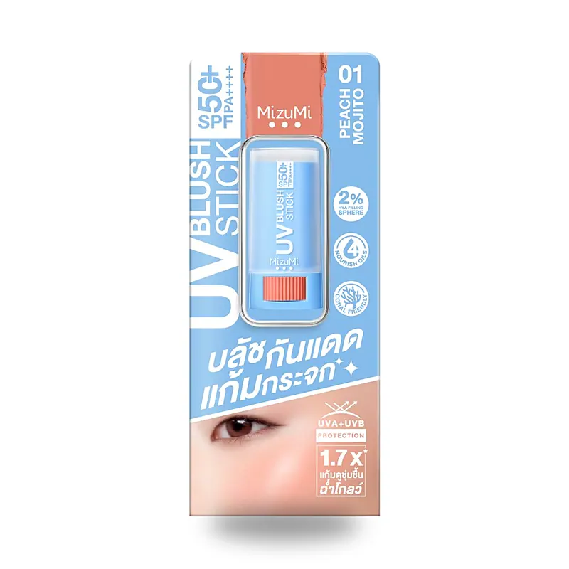 Стик-румяна MizuMi UV Blush Stick SPF 50 PA №01 Peach Mojito, 4 г