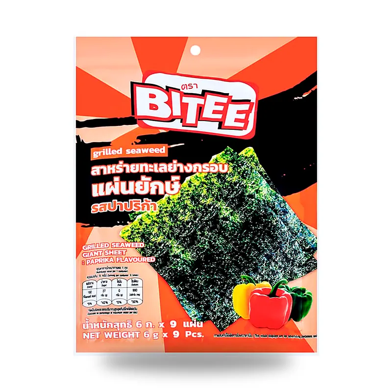 Водоросли Bitee жареные, большие листы, со вкусом паприки, 6 г × 9 шт. — фото 2