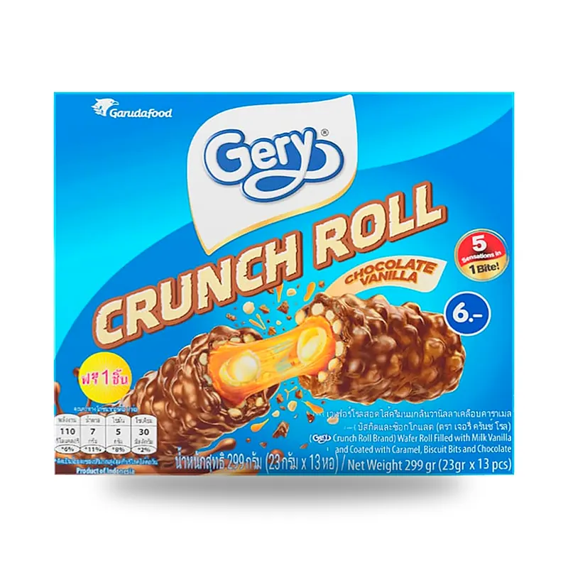 Вафельные трубочки Gery Crunch Roll с ванильным кремом, карамелью и шоколадом, 299 г — фото 2
