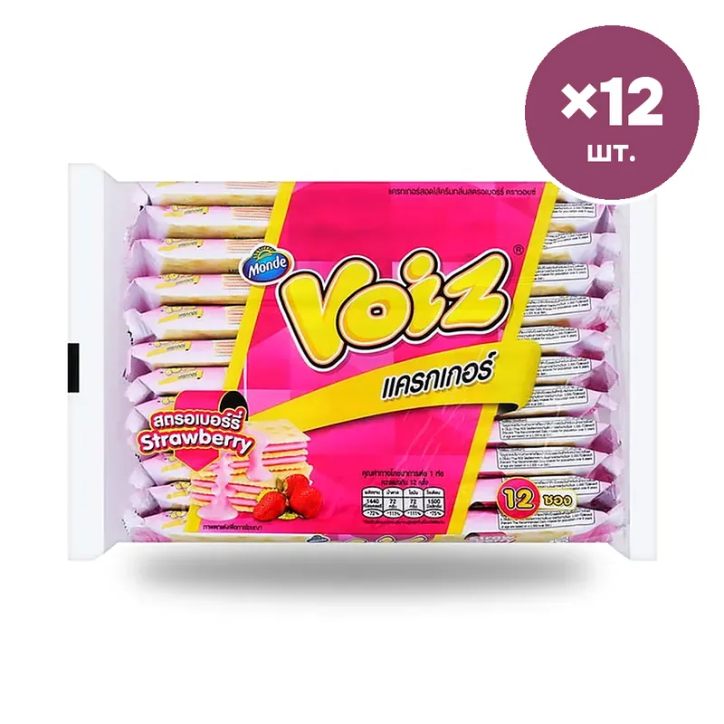 Крекеры Voiz с клубничным кремом, 24 г × 12 шт.